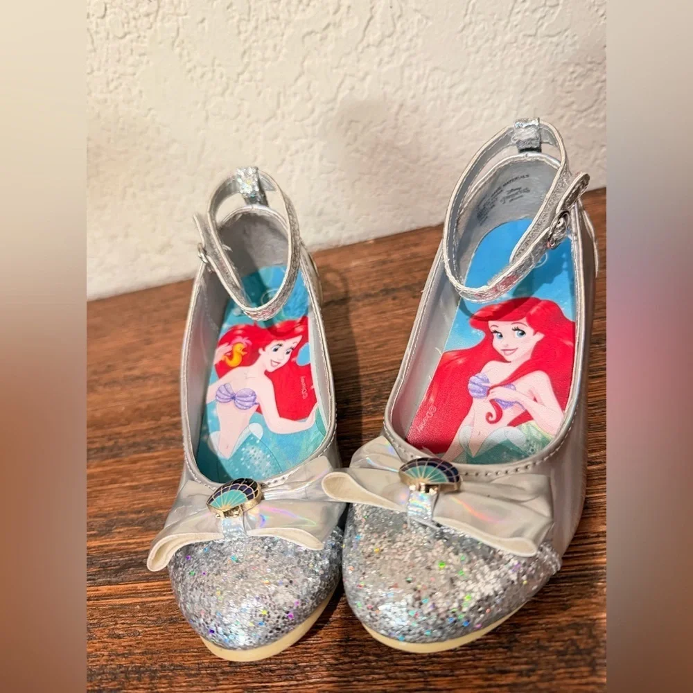 Disney Little Mermaid sz 12 Toddler Princess Ballet heeled Shoes silver girl